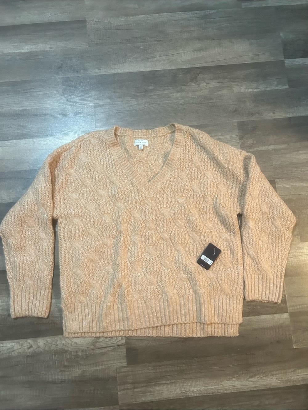 Lucky Brand Women’s V-Neck Cable Knit Sweater Tan Size Large NWT
